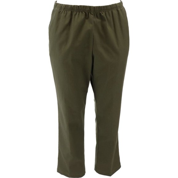 NWT LANDS' END WOMEN'S FIT3 TWILL ELASTIC WAIST PANTS DARK OLIVE GREEN 18P - Picture 1 of 11